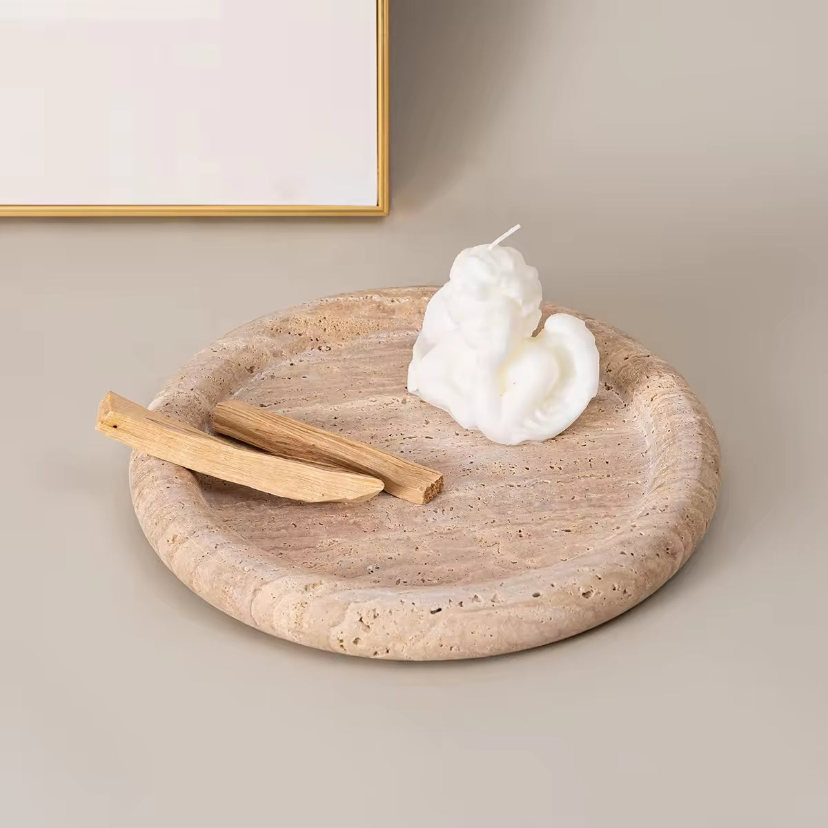 Luna Travertine Candle Tray