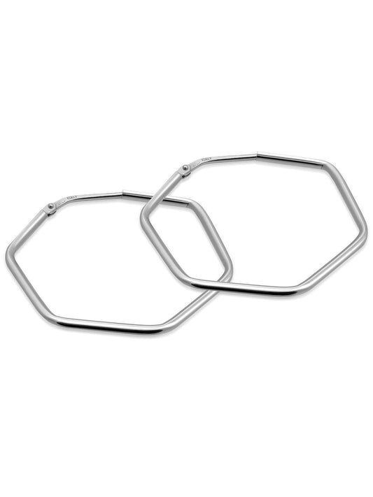 Hexagon Hoop Earrings – Rhodium-Plated Silver