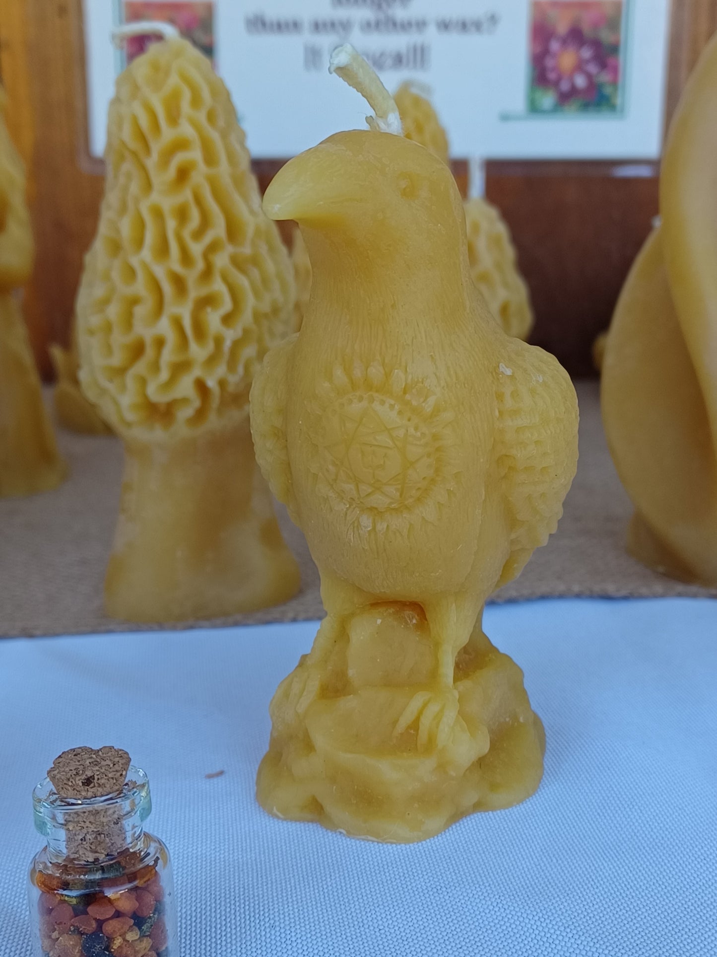 Raven w/ Norse Rune Compass Candle ~100% pure beeswax