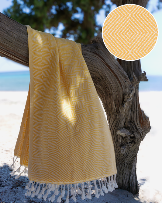 CRYSTAL Beach Towel, Turkish Hammam Towel, Spa & Sauna Towel - Yellow-0