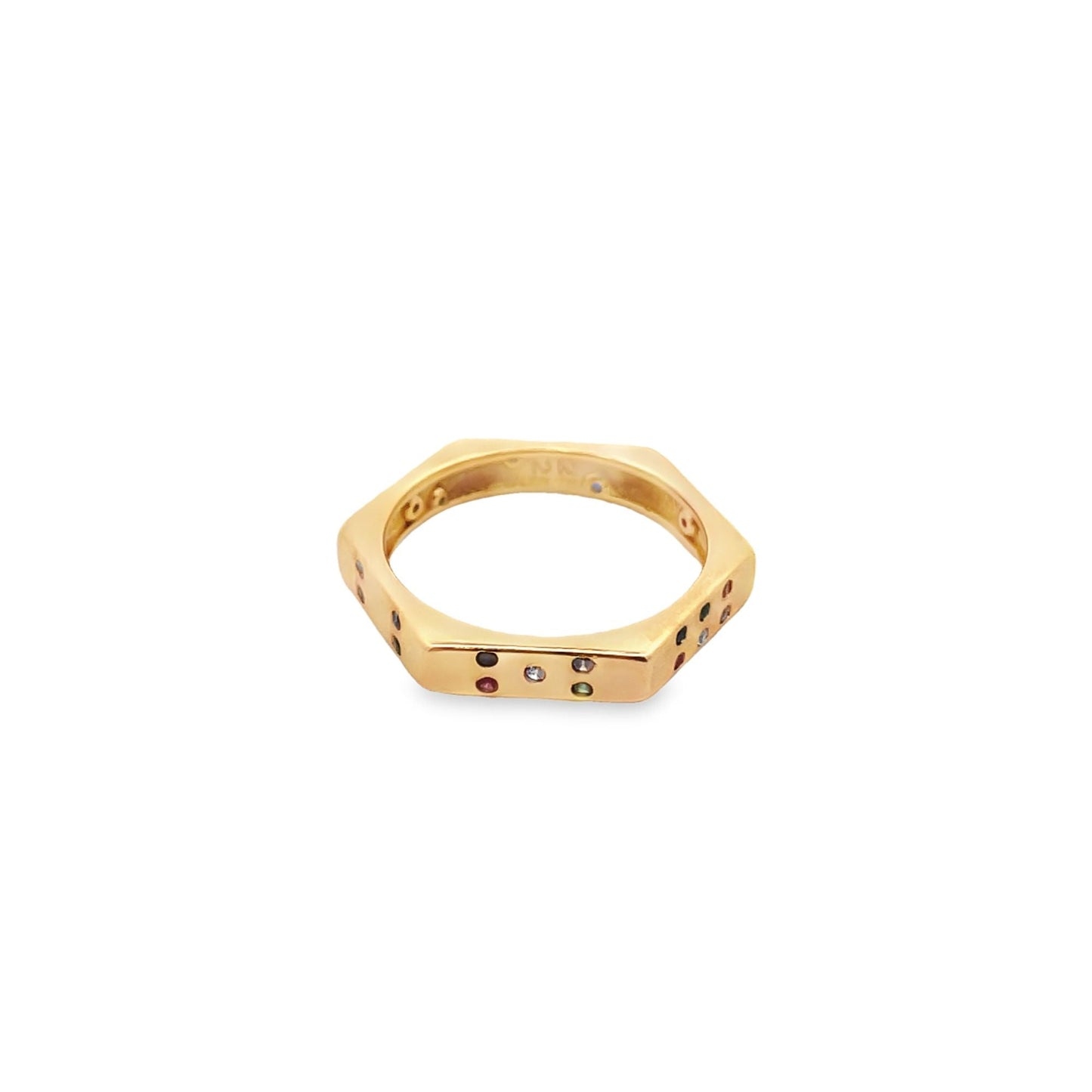 Hexagon Ring With Multi-color CZ Stones (D66)-0