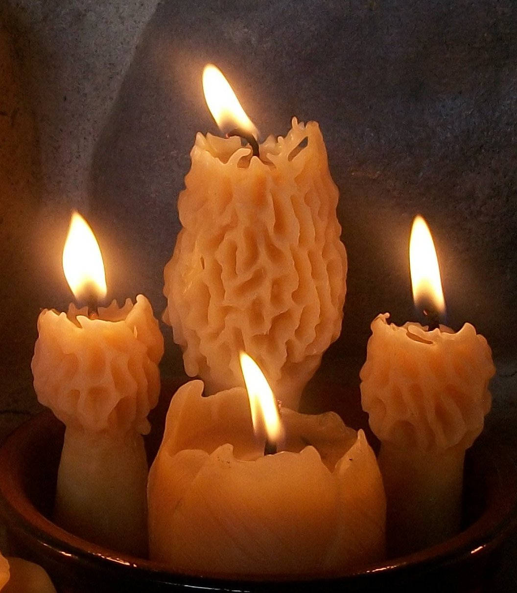 Morel Mushroom Candle Pillars ~100% pure beeswax