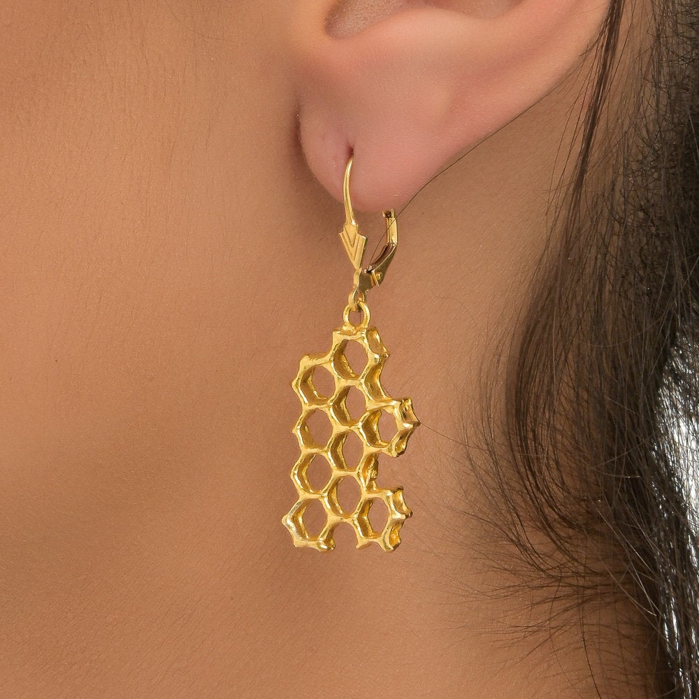 Honeycomb Earrings: Gold Plated Sterling Silver