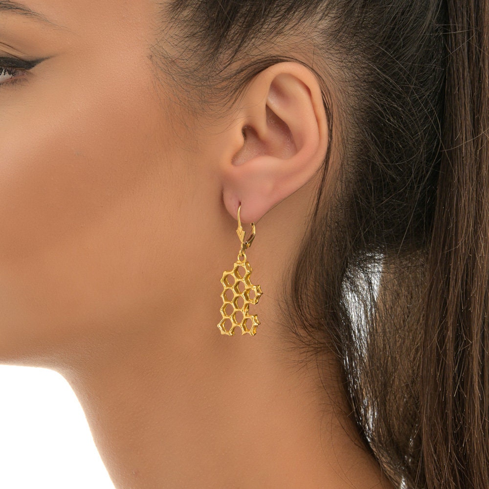 Honeycomb Earrings: Gold Plated Sterling Silver